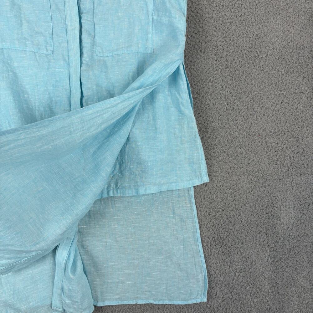 Chicos 100% Linen Tunic Dress Medium Aqua Beachy Coastal Resort Cruise Natural - Picture 4 of 12
